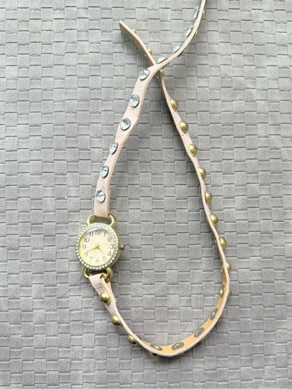 Vintage Pink Wrap Watch Bracelet with Gold Accents
